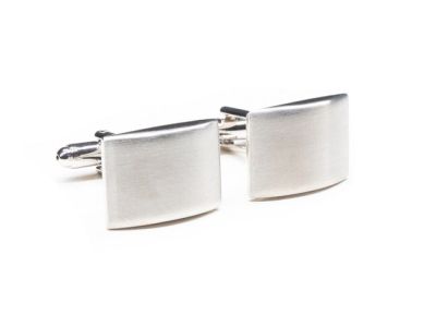 Manchetknopen | Gebogen rechthoek mat zilver