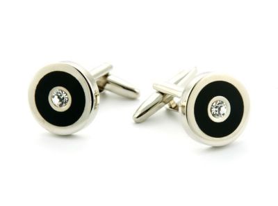 Manchetknopen | Zilver/zwart/diamantje