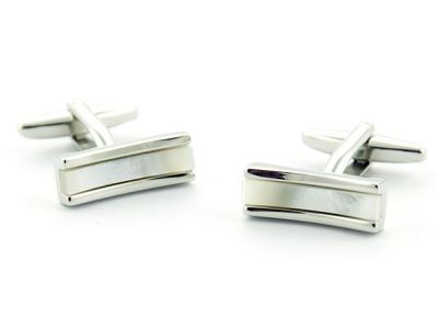 Manchetknopen | Smalle gebogen rechthoek zilver/parelmoer