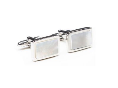 Manchetknopen | zilvere rechthoek met parelmoer