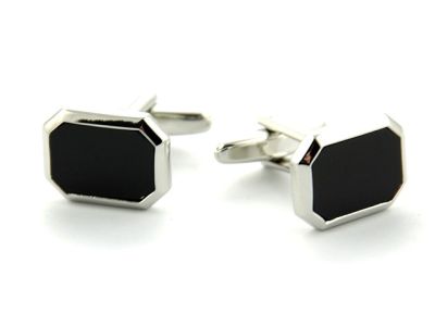 Manchetknopen Klassiek | Zilver met zwarte achthoek