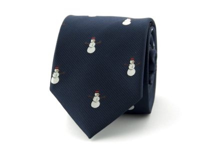 Stropdas sneeuwpop - 7,5cm - donkerblauw