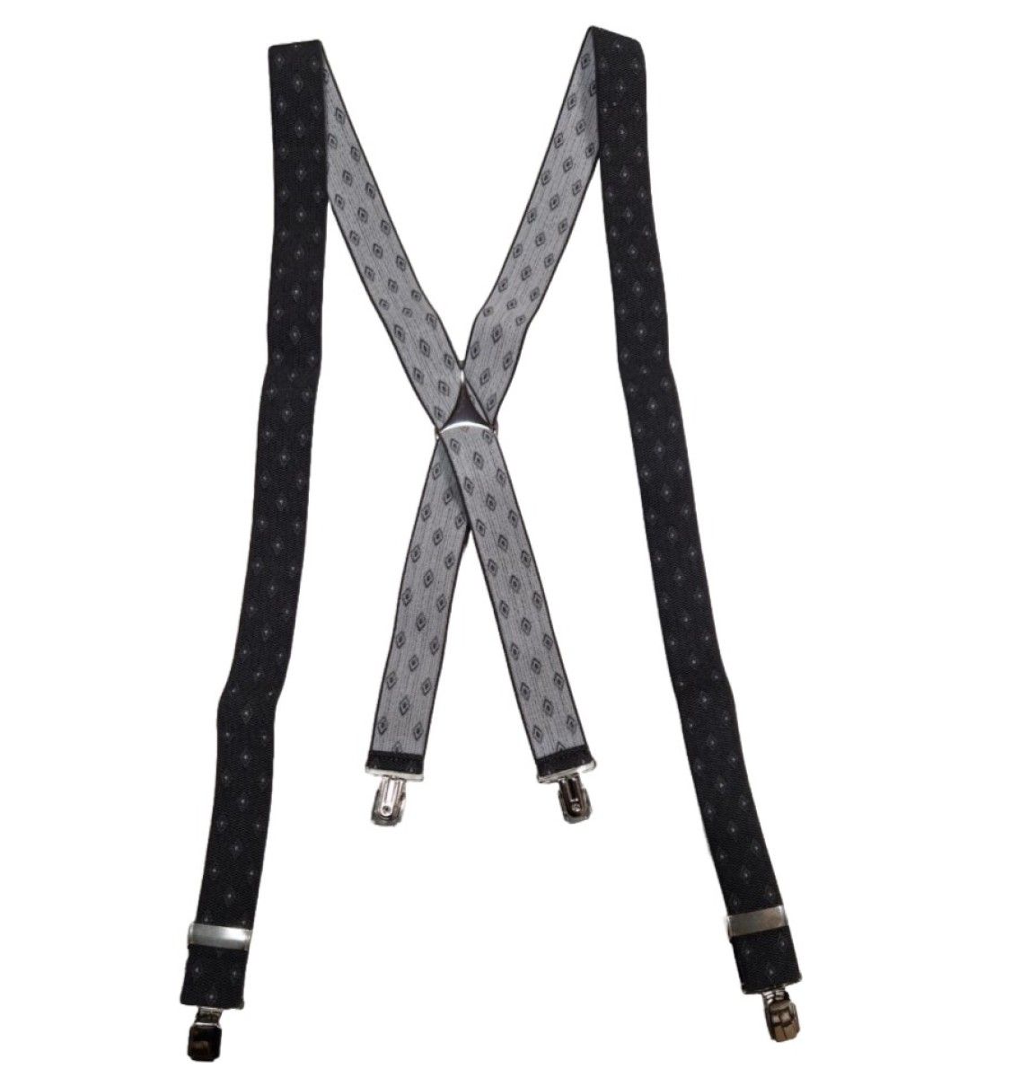 suspender grey diamond x model 35mm no leather big silver clips metal triangle