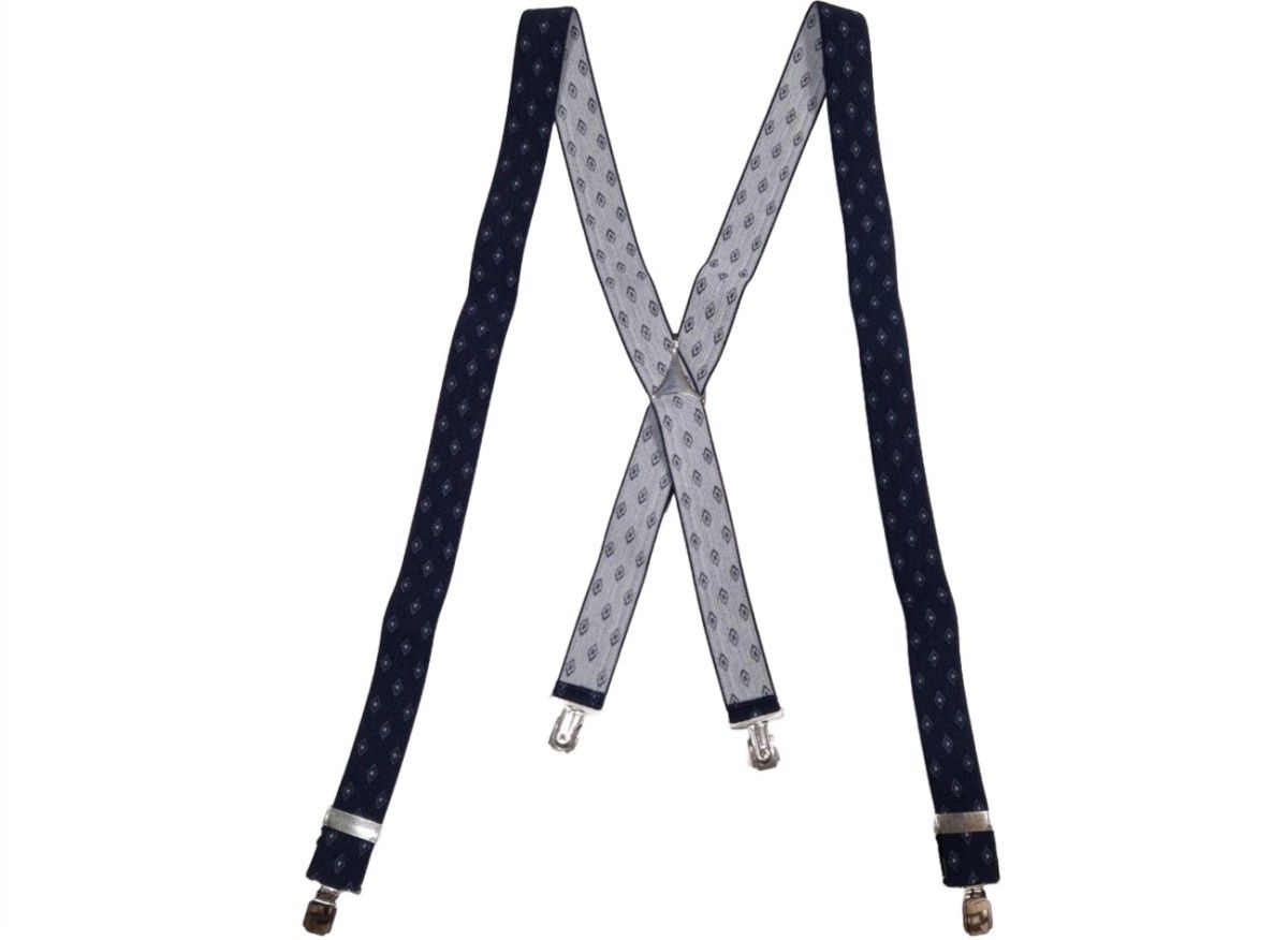 suspender navy diamond x model 35mm no leather big silver clips metal triangle